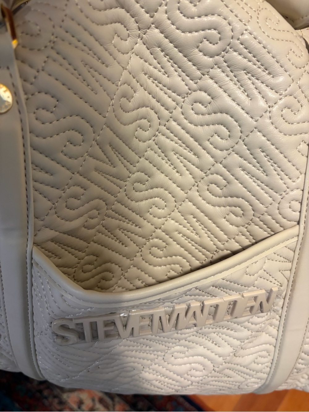 Steve Madden Cream Quilted Luggage Tag Weekender - Picture 12 of 12